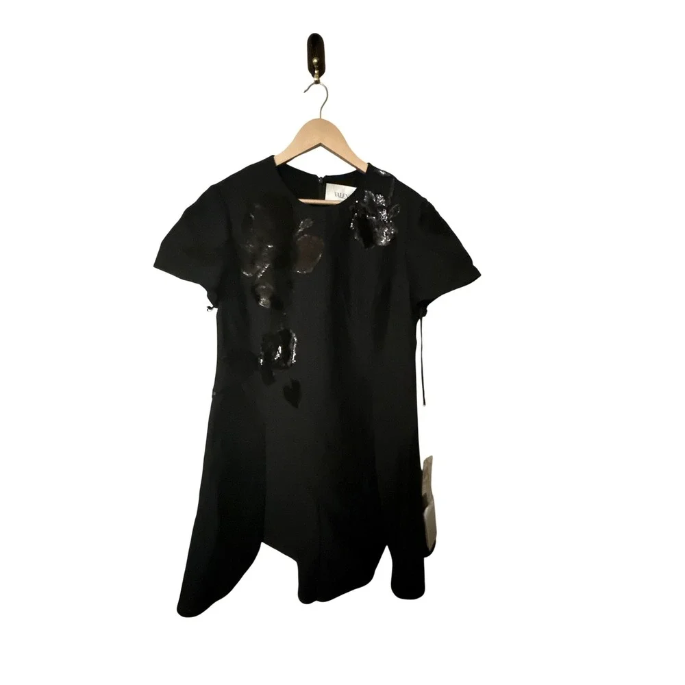 Valentino Black Embellished‎ Short Crepe Couture Dress Size 14